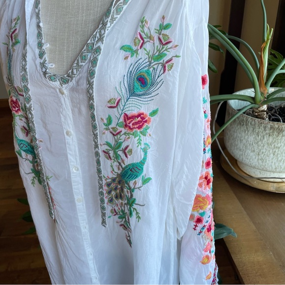 Johnny Was Peacock Embroidered Georgette Top - Picture 14 of 14